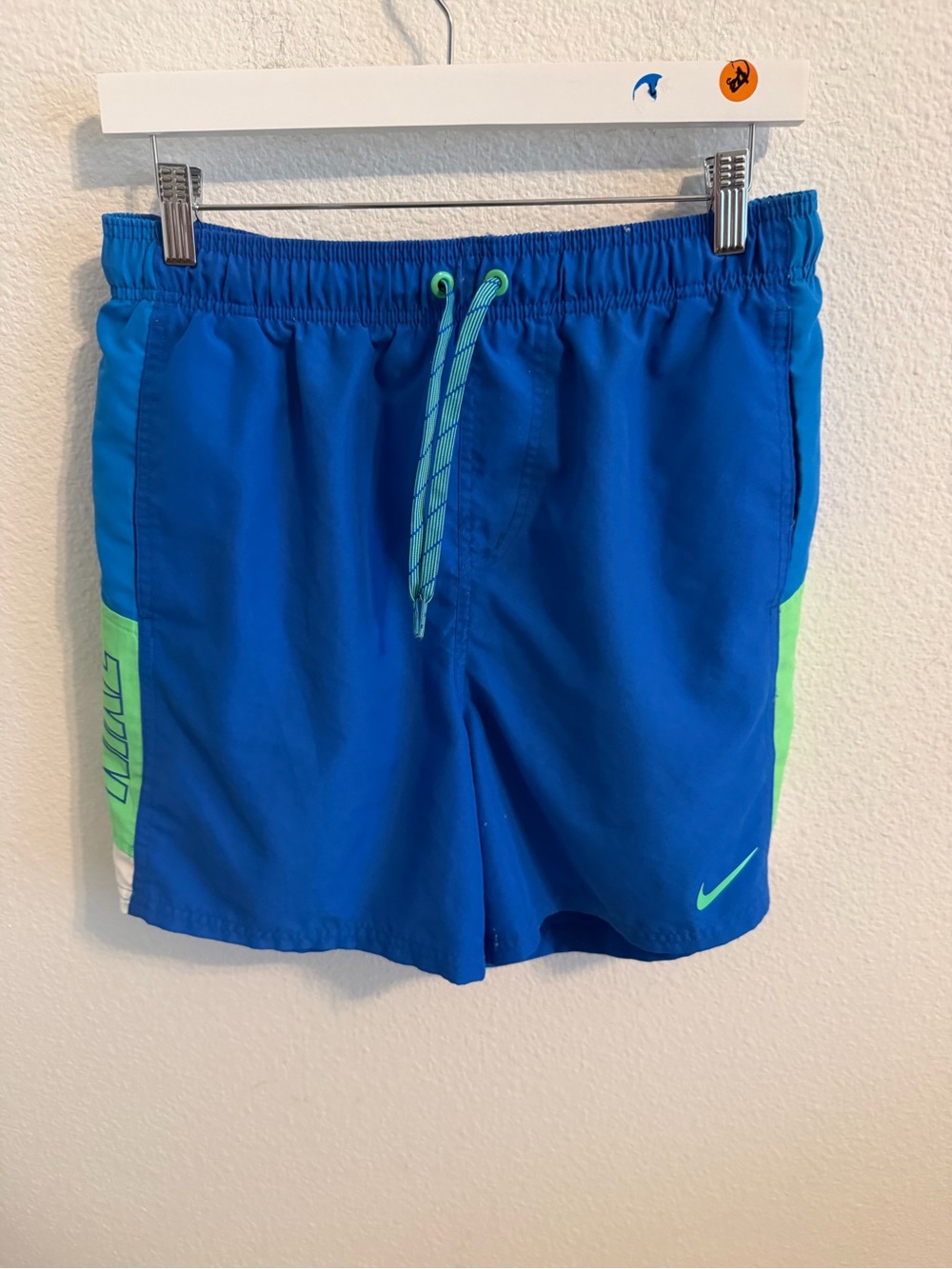 Nike Men’s Royal Blue Swim Trunks with Neon Green Accents